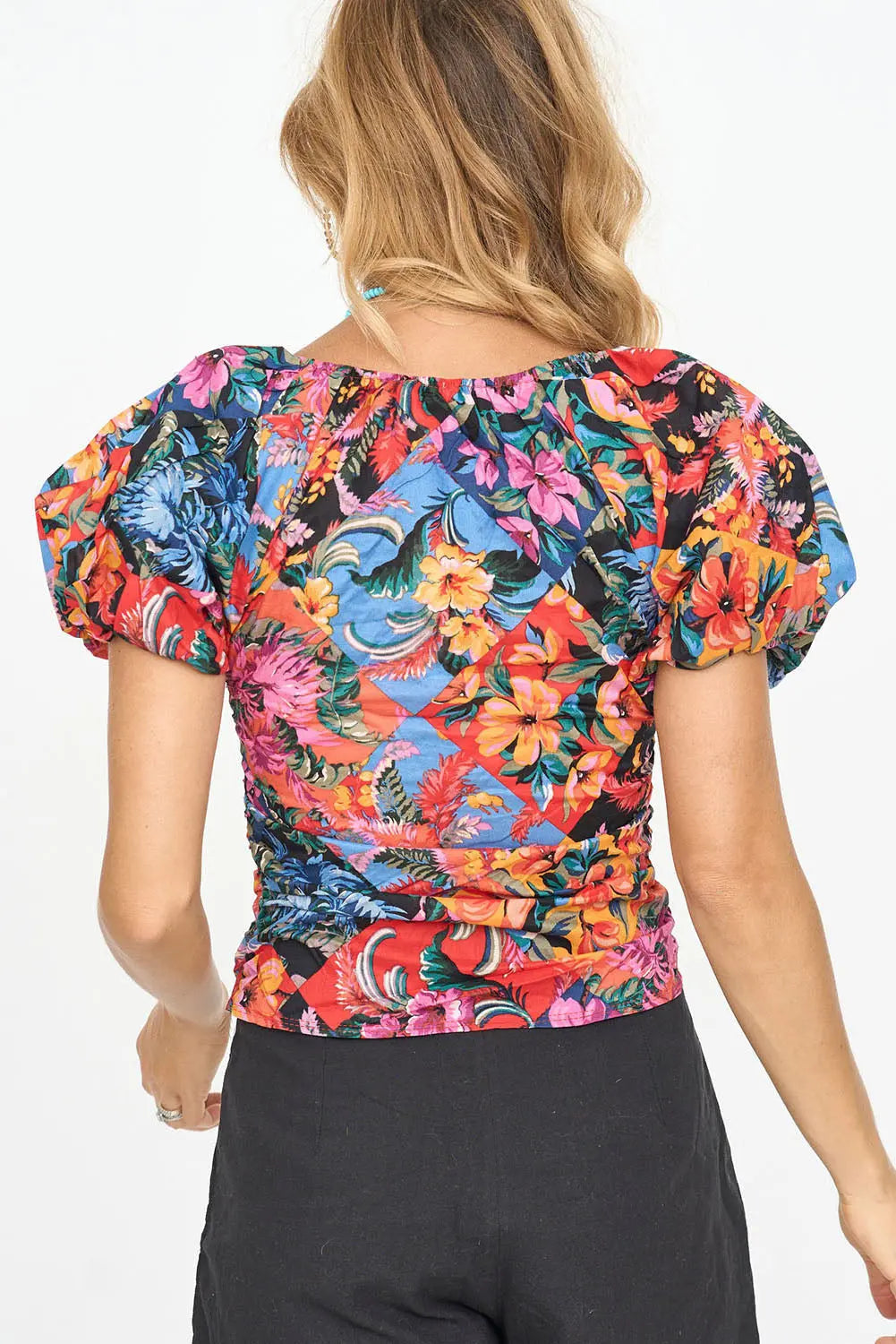 Bluse mit Blumenmuster und Puffärmeln Für Frauen Mivona