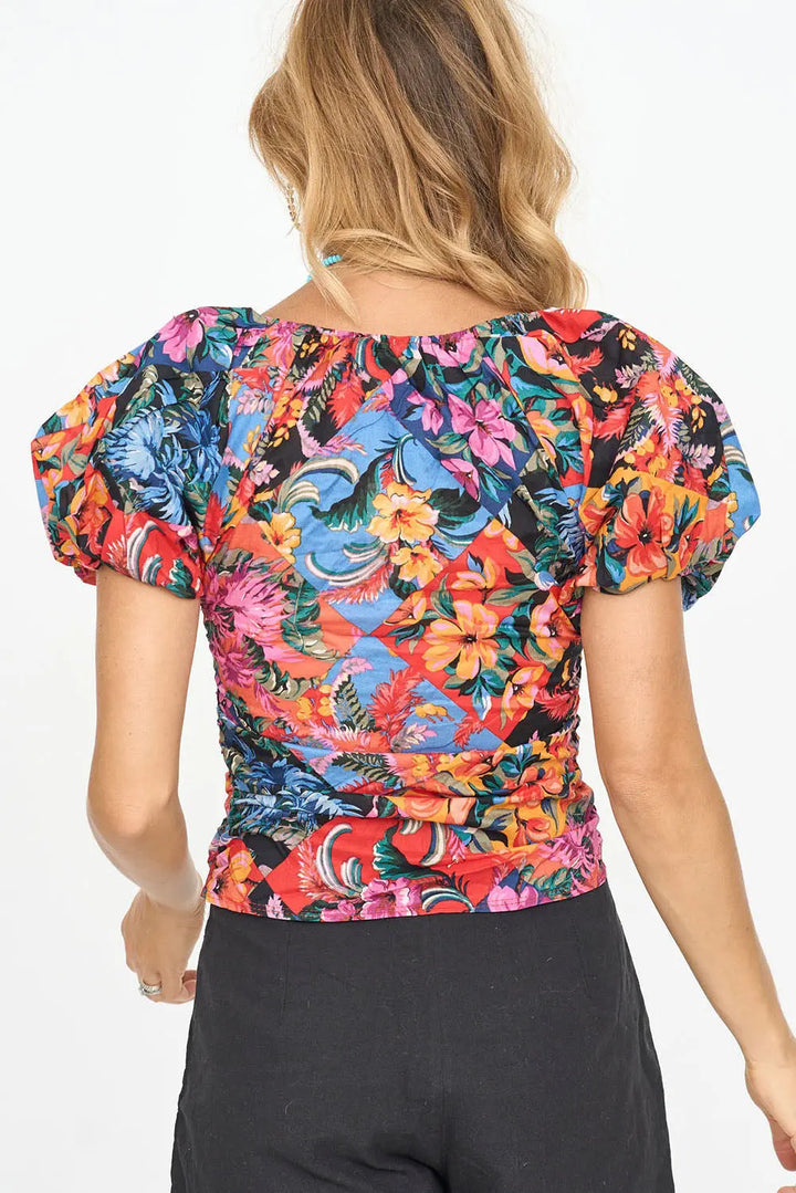 Bluse mit Blumenmuster und Puffärmeln Für Frauen Mivona