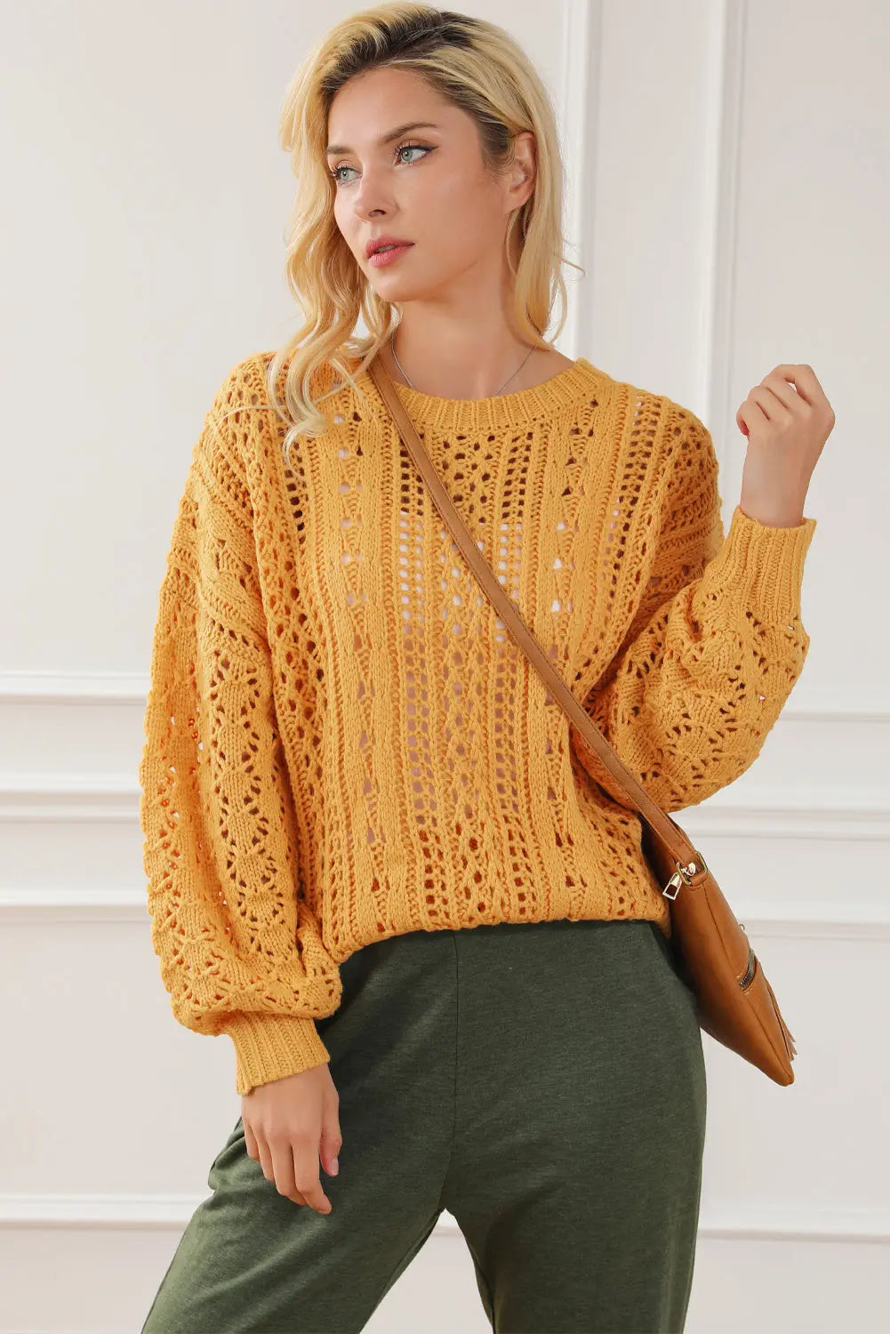 Ingwerfarbener Hohler Zopfmusterpullover Damenmode Für Frauen Mivona