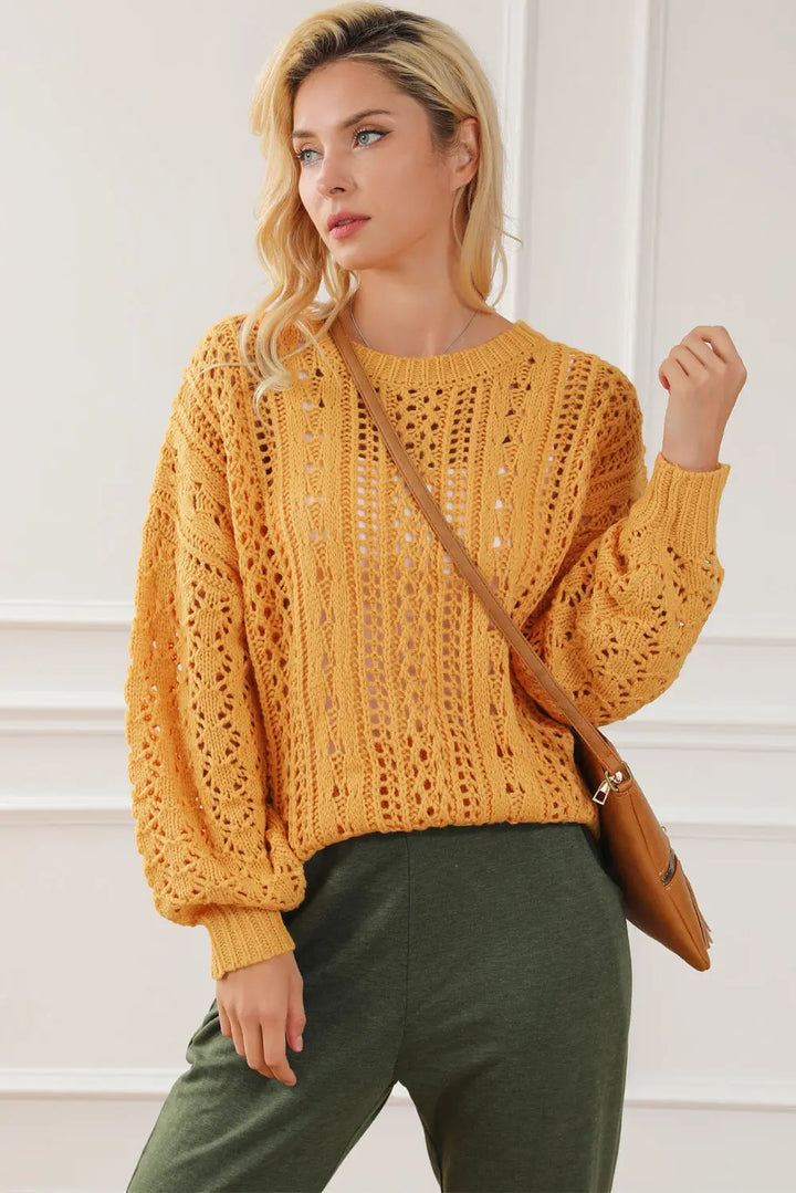 Ingwerfarbener Hohler Zopfmusterpullover Damenmode Für Frauen Mivona