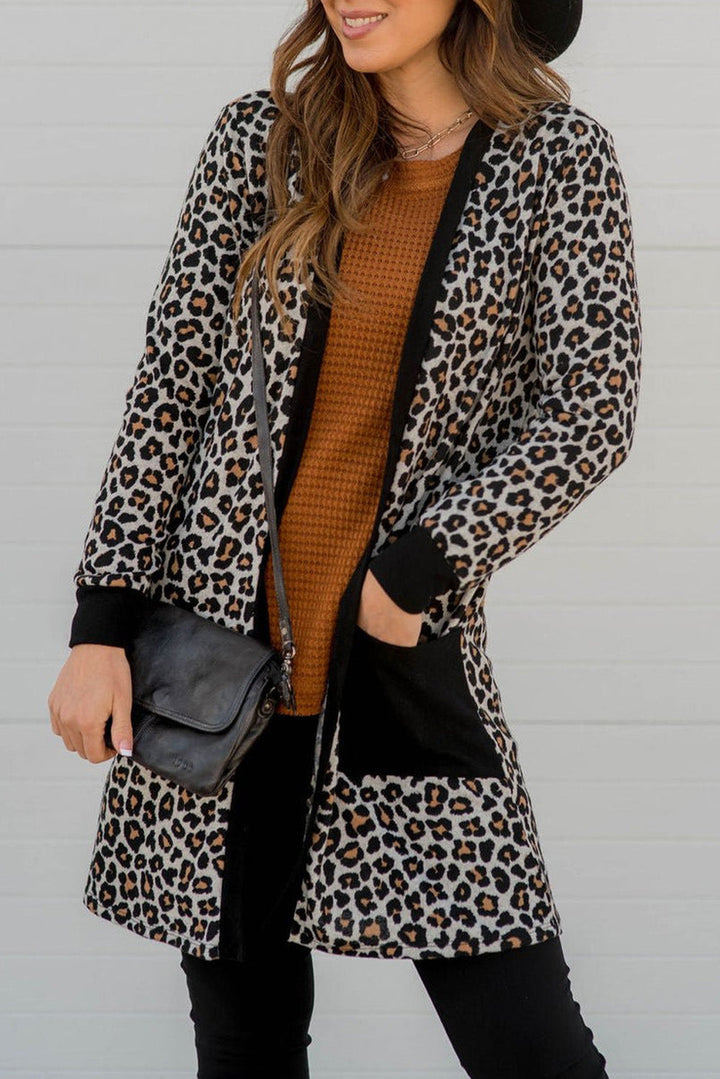 Schwarzer Strick-Cardigan mit Leopardentaschen Für Frauen Mivona