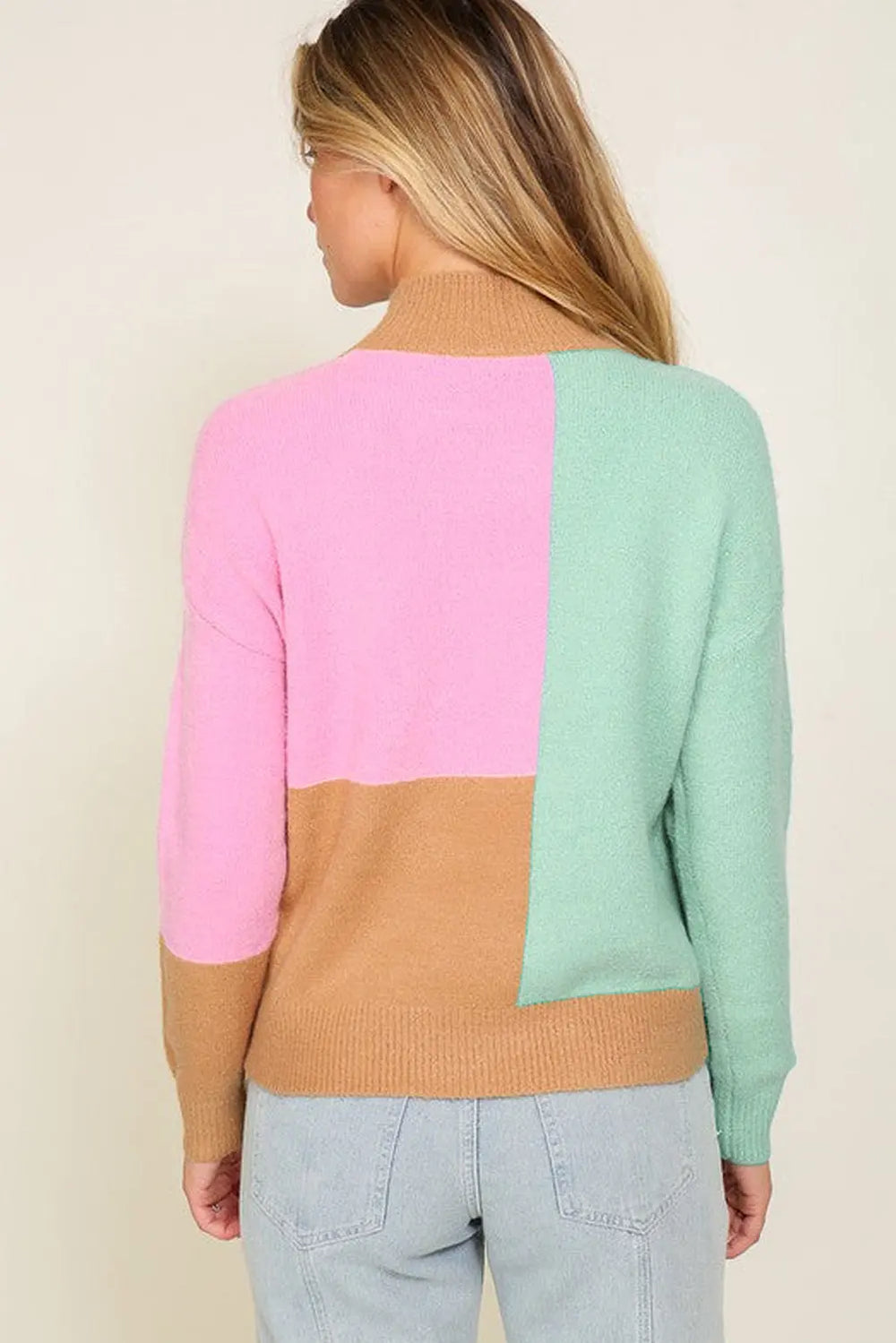 Mehrfarbiger Rollkragenpullover Mit Geripptem Saum Für Frauen Mivona