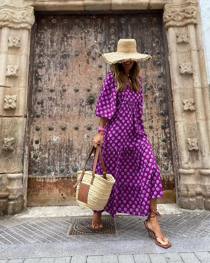 Vintage-Boho-Kleid mit floralem Muster Für Frauen Mivona