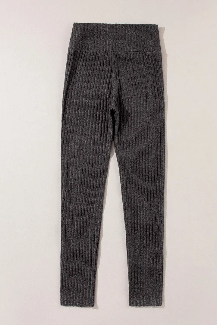 Dunkelgraue Strickleggings Mit Breitem Bund Für Frauen Mivona