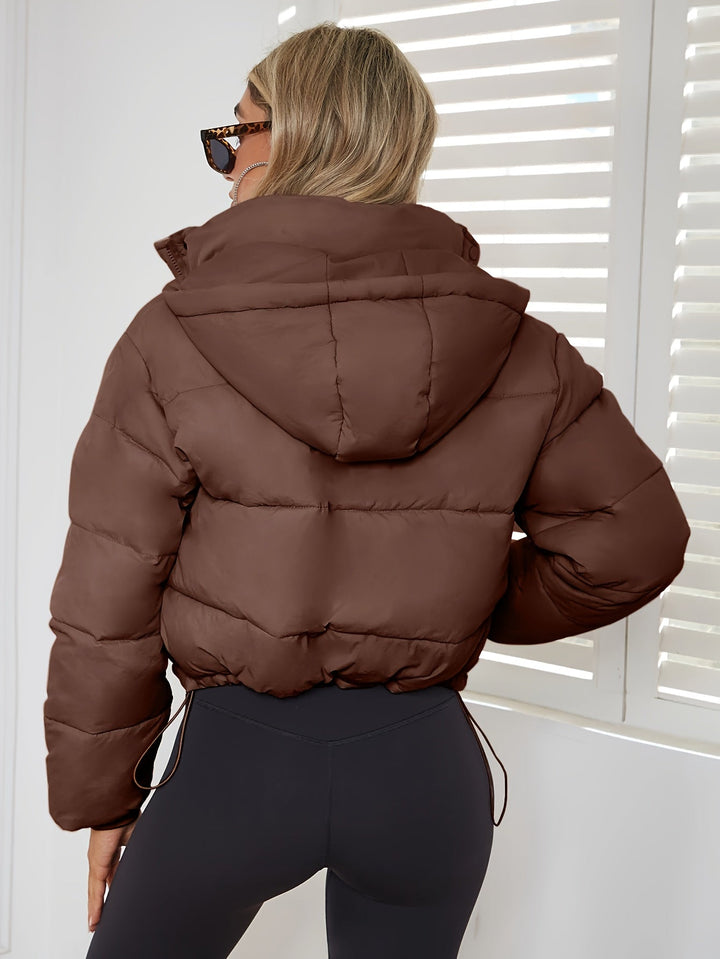 Stehkragen-Pufferjacke mit Kordelzug und Taschen Für Frauen Mivona