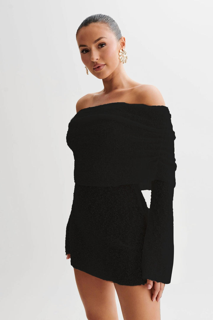 Langarm-Kleid mit Cut-Out-Schultern und kurzem Rock für Frauen