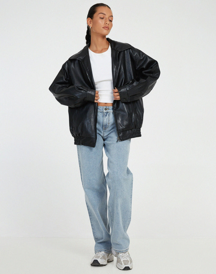 Lockere Lederjacke mit lässigem Schnitt für Frauen