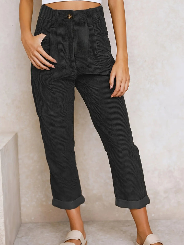 Cordhose mit hohem Bund und umgeschlagenem Saum für Frauen Mivona