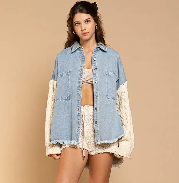 Jeansjacke mit Strickärmeln für eine stilvolle Mischung für Damen Mivona