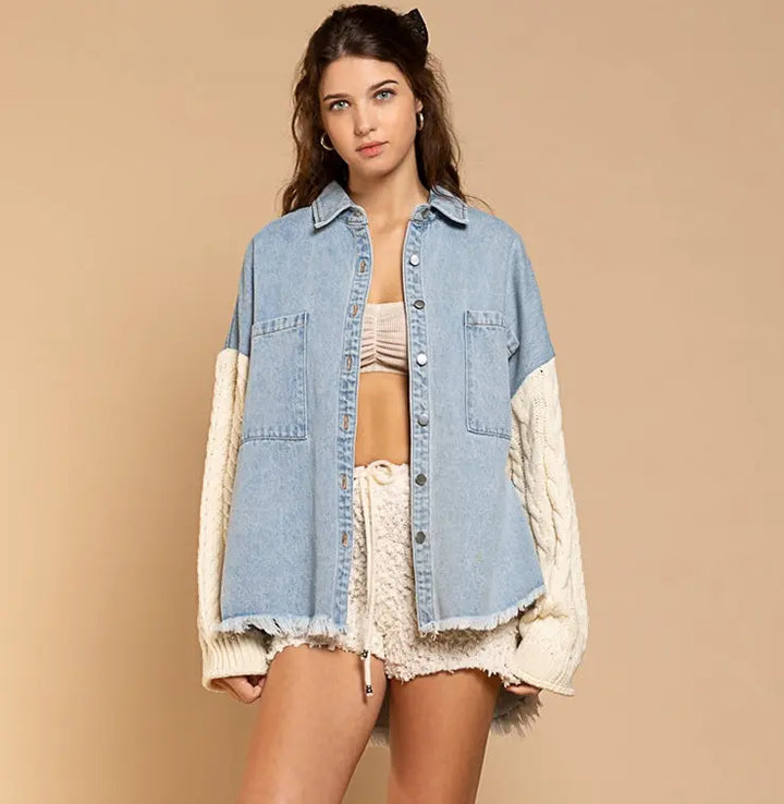 Jeansjacke mit Strickärmeln für eine stilvolle Mischung für Damen Mivona