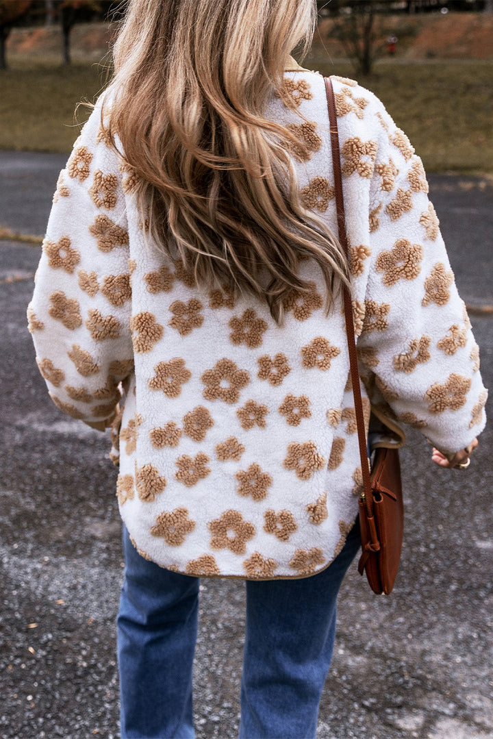 Hellbeige Fleecejacke Mit Blumenmuster Für Frauen Mivona