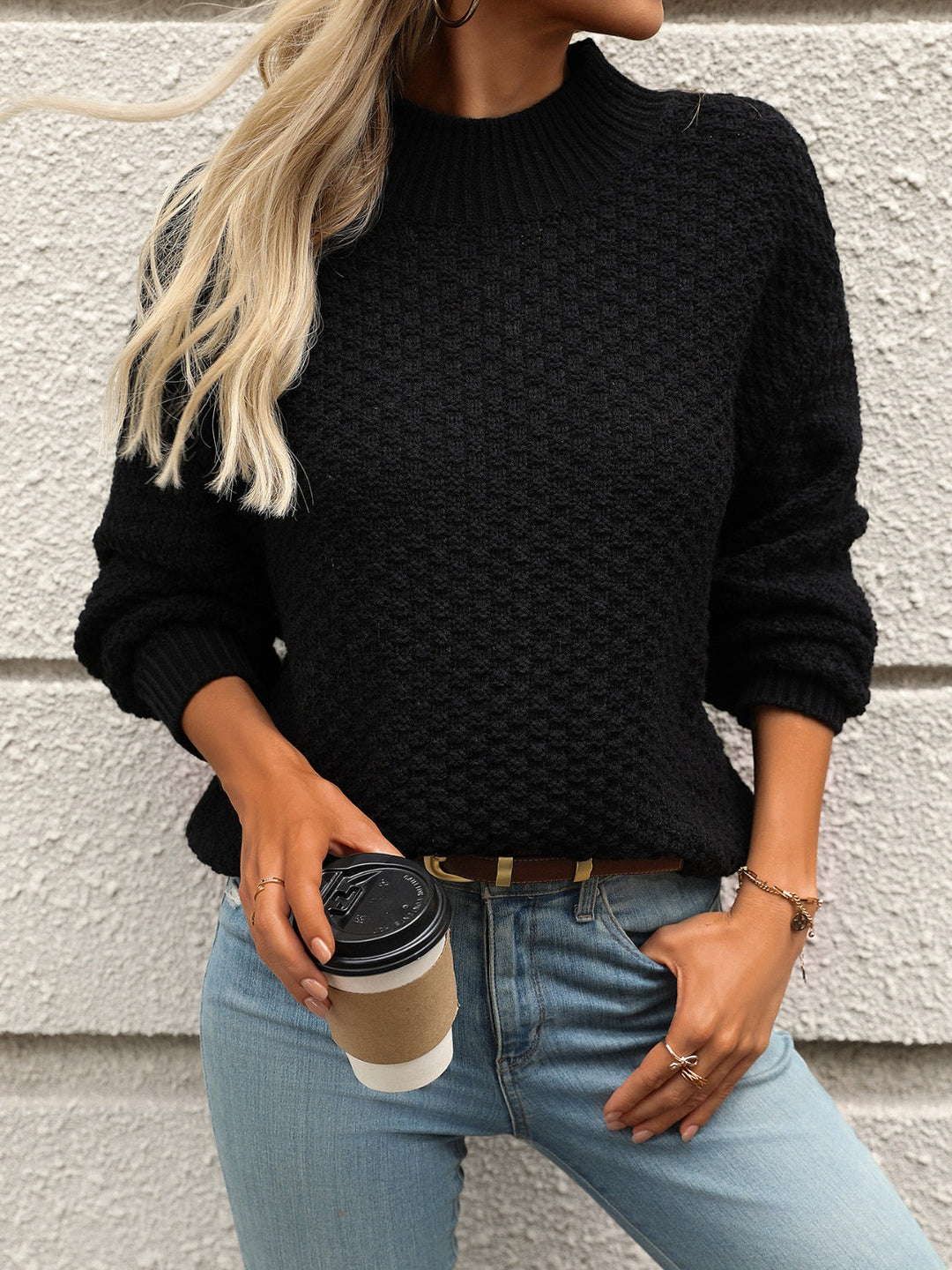 Klassischer Langarm-Mock-Neck-Pullover Für Frauen Mivona