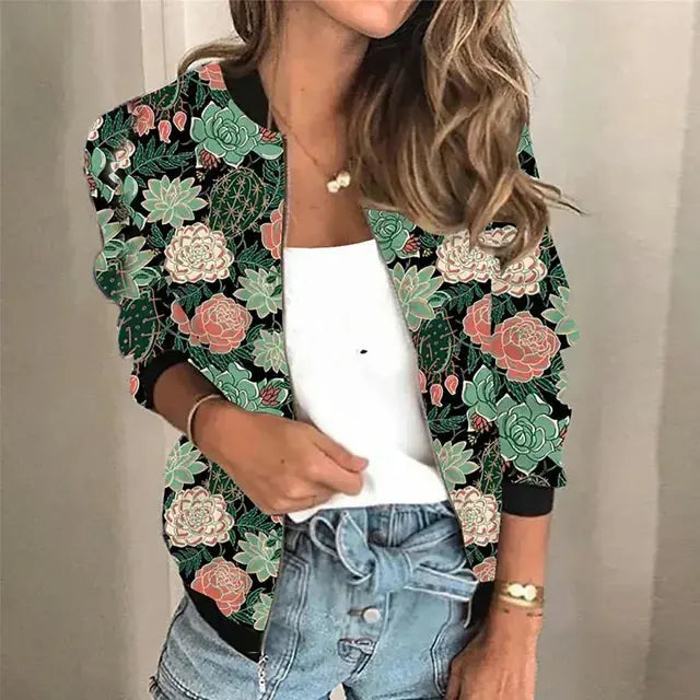 Stilvolle bedruckte Zip-Jacke mit ausdrucksstarkem Design für Damen Mivona