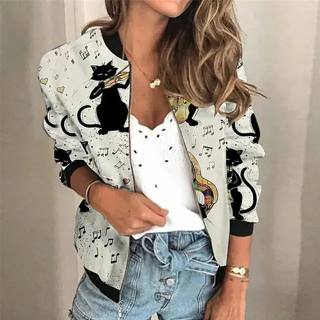 Stilvolle bedruckte Zip-Jacke mit ausdrucksstarkem Design für Damen Mivona