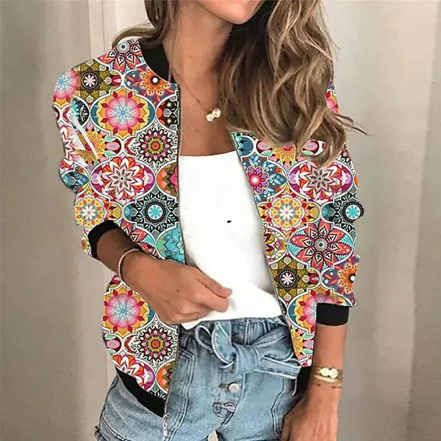 Stilvolle bedruckte Zip-Jacke mit ausdrucksstarkem Design für Damen Mivona