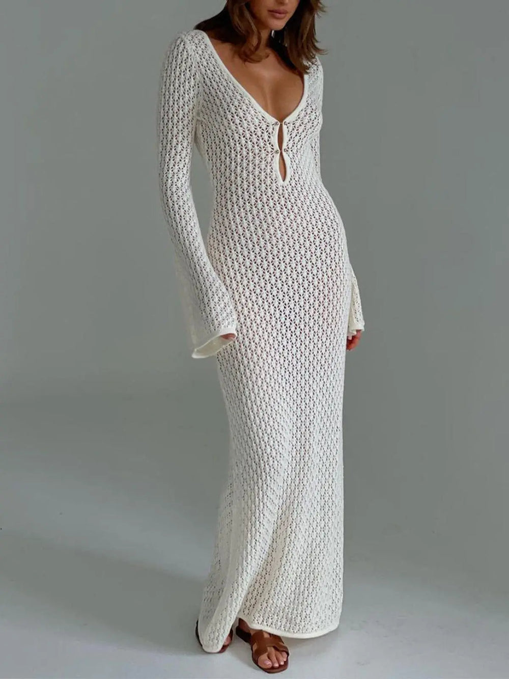 Gehäkeltes Strick Maxikleid mit elegantem Detail für Damen Mivona