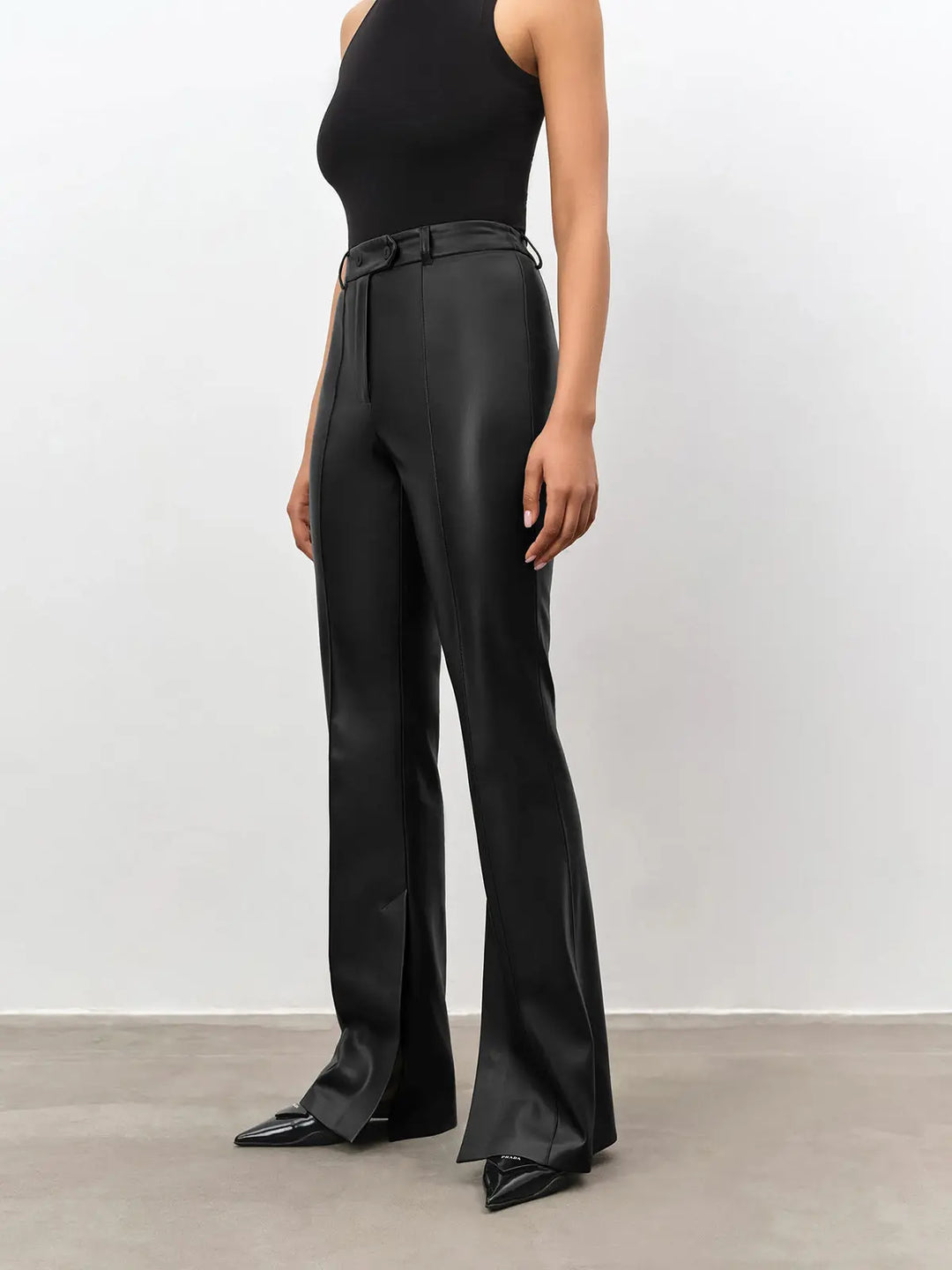 Geformte High Waist Schlaghose in Lederoptik für Damen Mivona