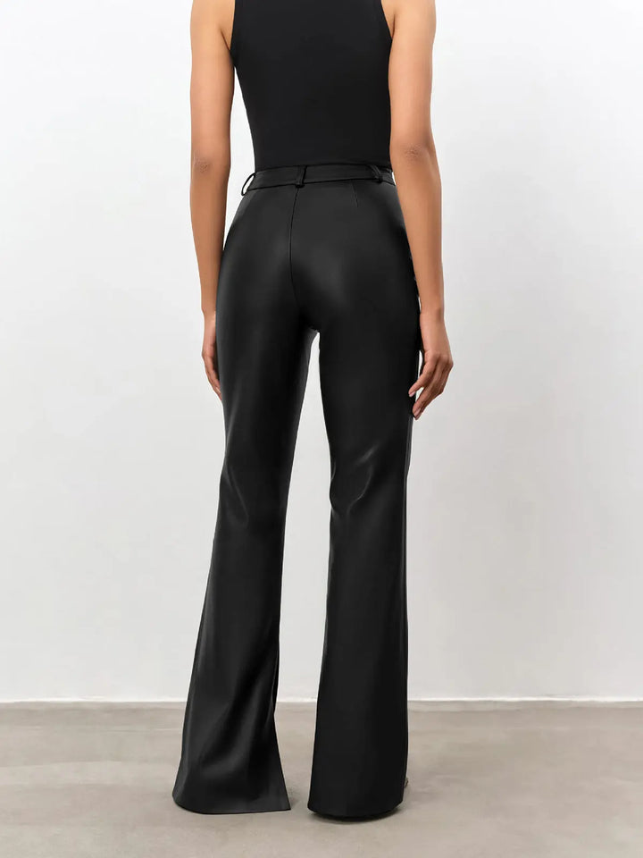 Geformte High Waist Schlaghose in Lederoptik für Damen Mivona