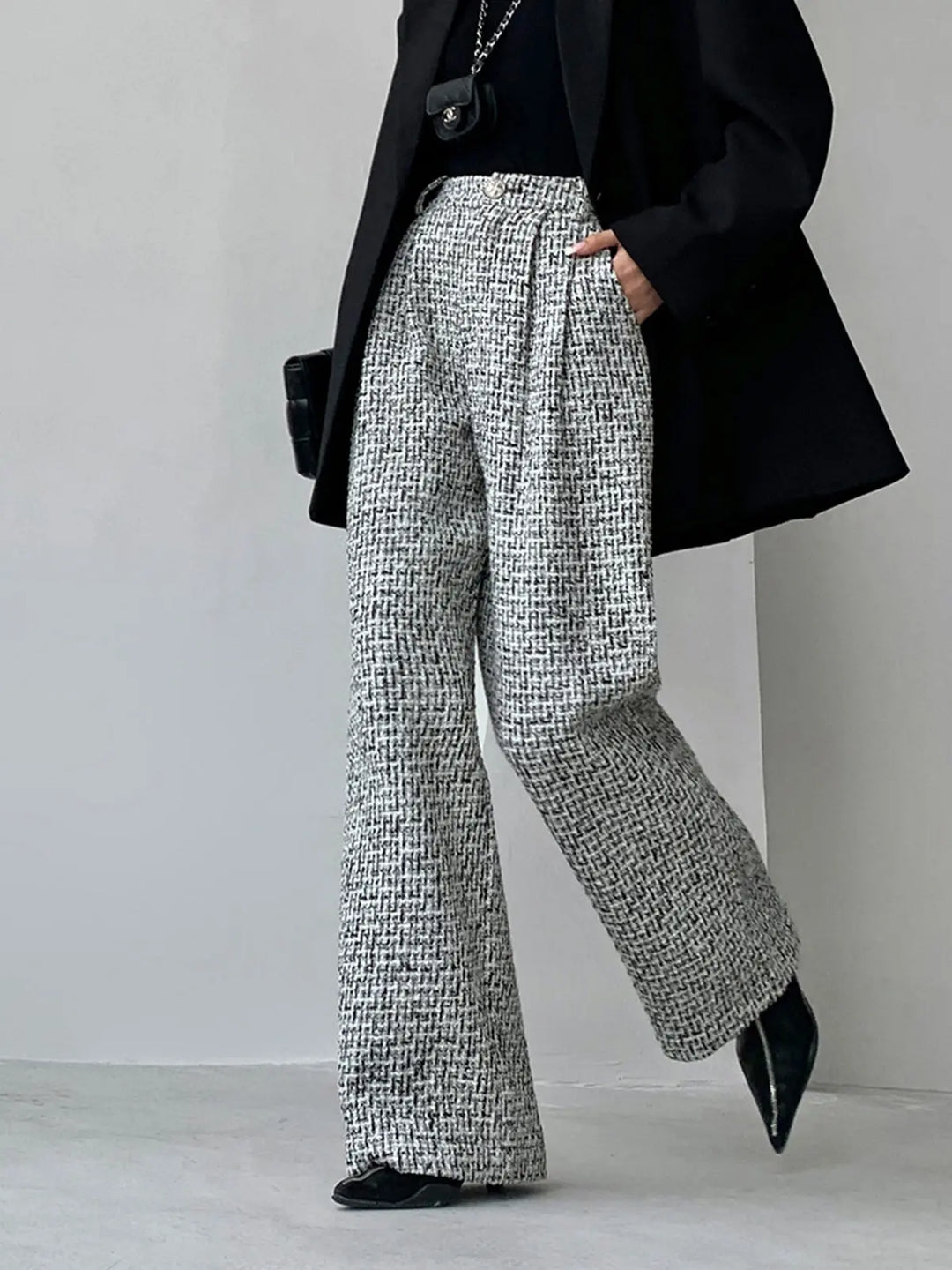 Elegante Tweed Stoffhose mit weitem Bein für Frauen Mivona