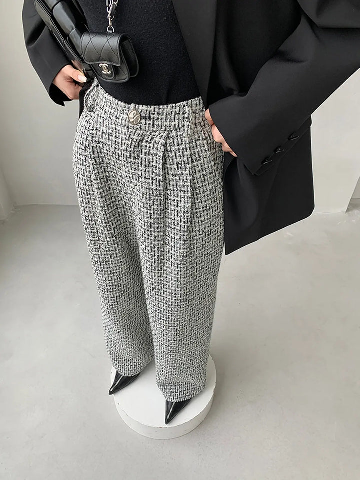 Elegante Tweed Stoffhose mit weitem Bein für Frauen Mivona