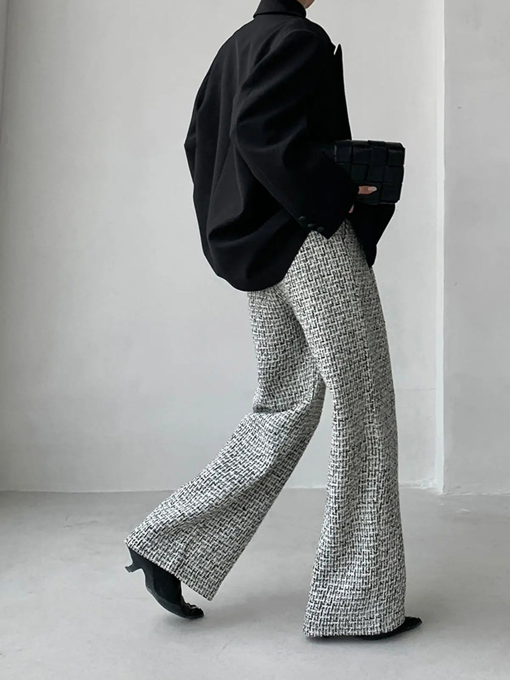 Elegante Tweed Stoffhose mit weitem Bein für Frauen Mivona