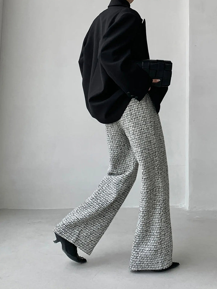 Elegante Tweed Stoffhose mit weitem Bein für Frauen Mivona