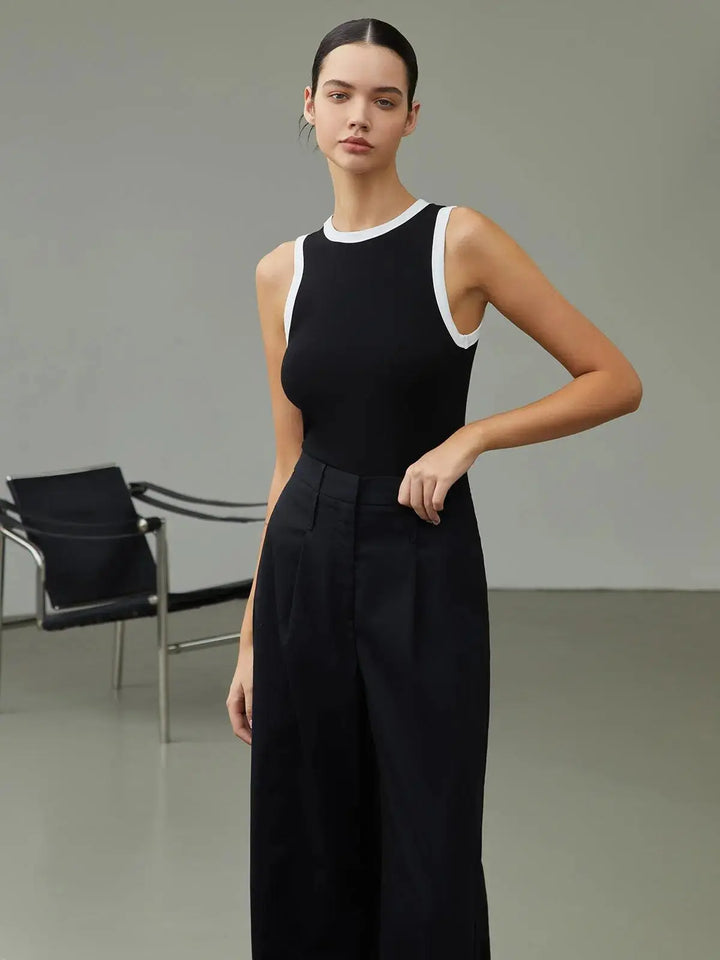 Elegantes Tanktop mit Weißer Paspelierung Für Frauen Mivona