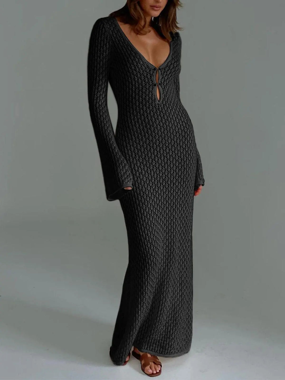 Gehäkeltes Strick Maxikleid mit elegantem Detail für Damen Mivona