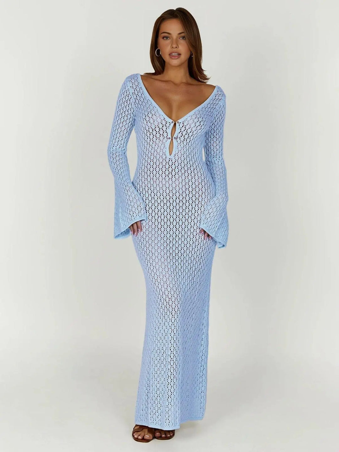 Gehäkeltes Strick Maxikleid mit elegantem Detail für Damen Mivona