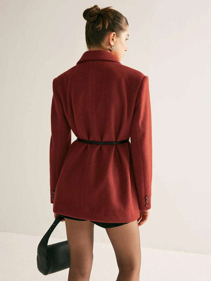 Wollblazer mit Gürtel und Schulterpolstern Für Frauen Mivona