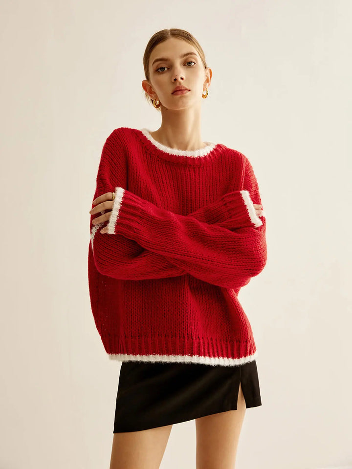 Strickpullover Mit Kontrastbesatz Perfekt Für Winter Damen