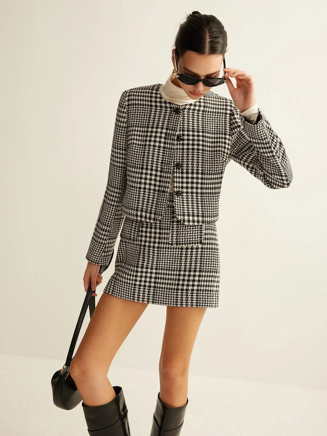 Eleganter Hahnentritt Wollblazer für Damen Mivona