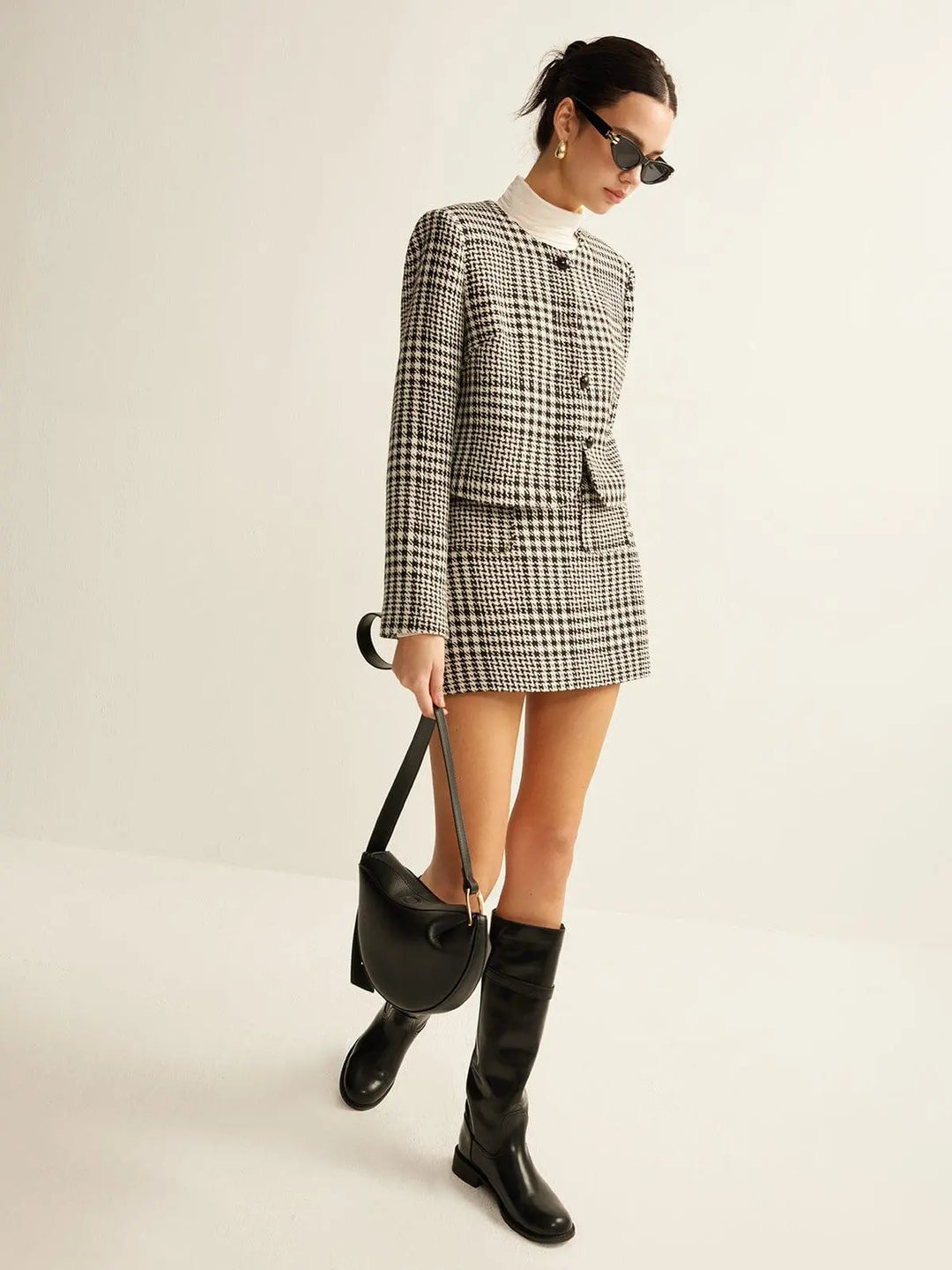 Eleganter Hahnentritt Wollblazer für Damen Mivona