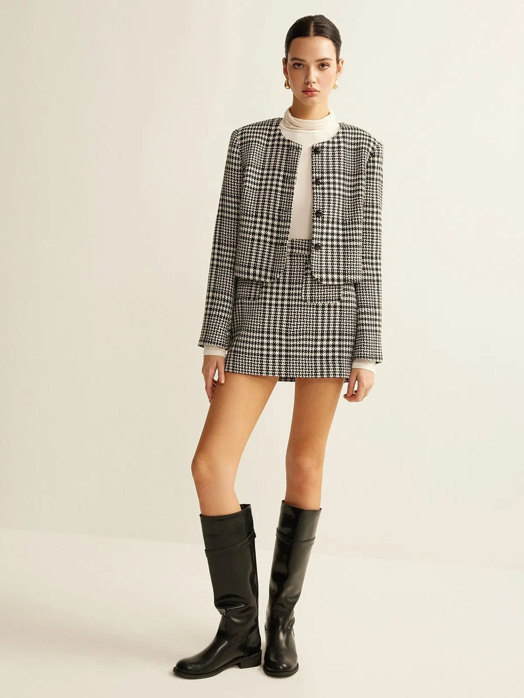 Eleganter Hahnentritt Wollblazer für Damen Mivona