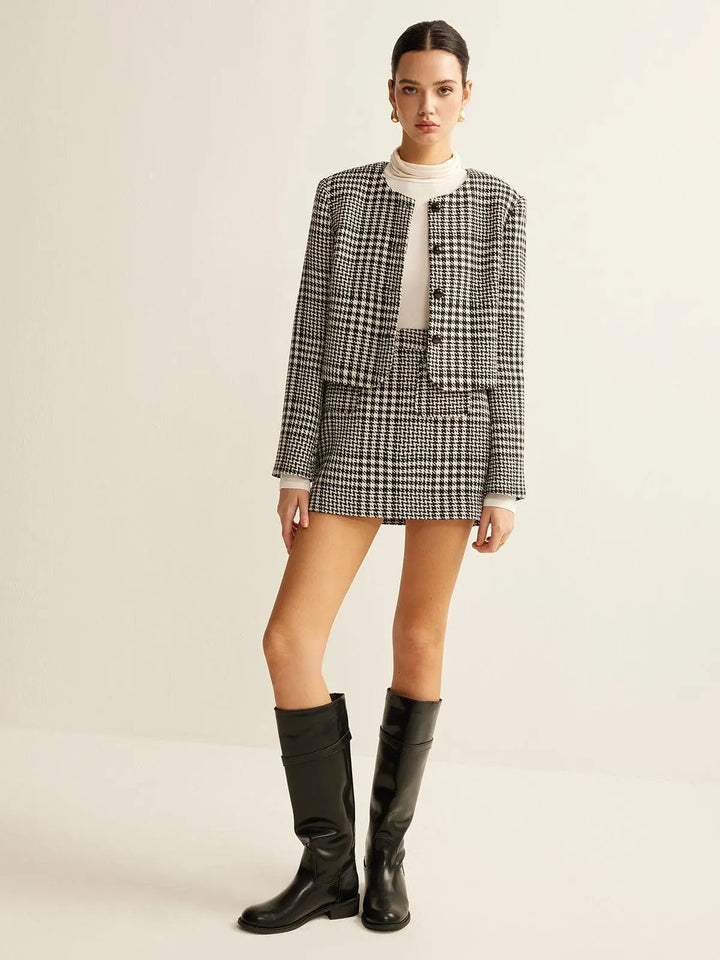 Eleganter Hahnentritt Wollblazer für Damen Mivona