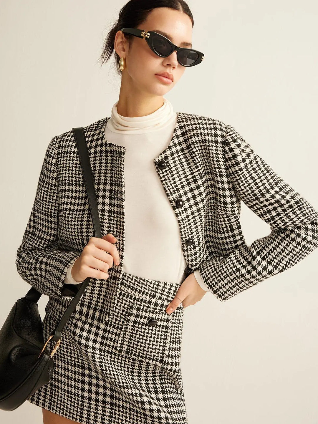 Eleganter Hahnentritt Wollblazer für Damen Mivona