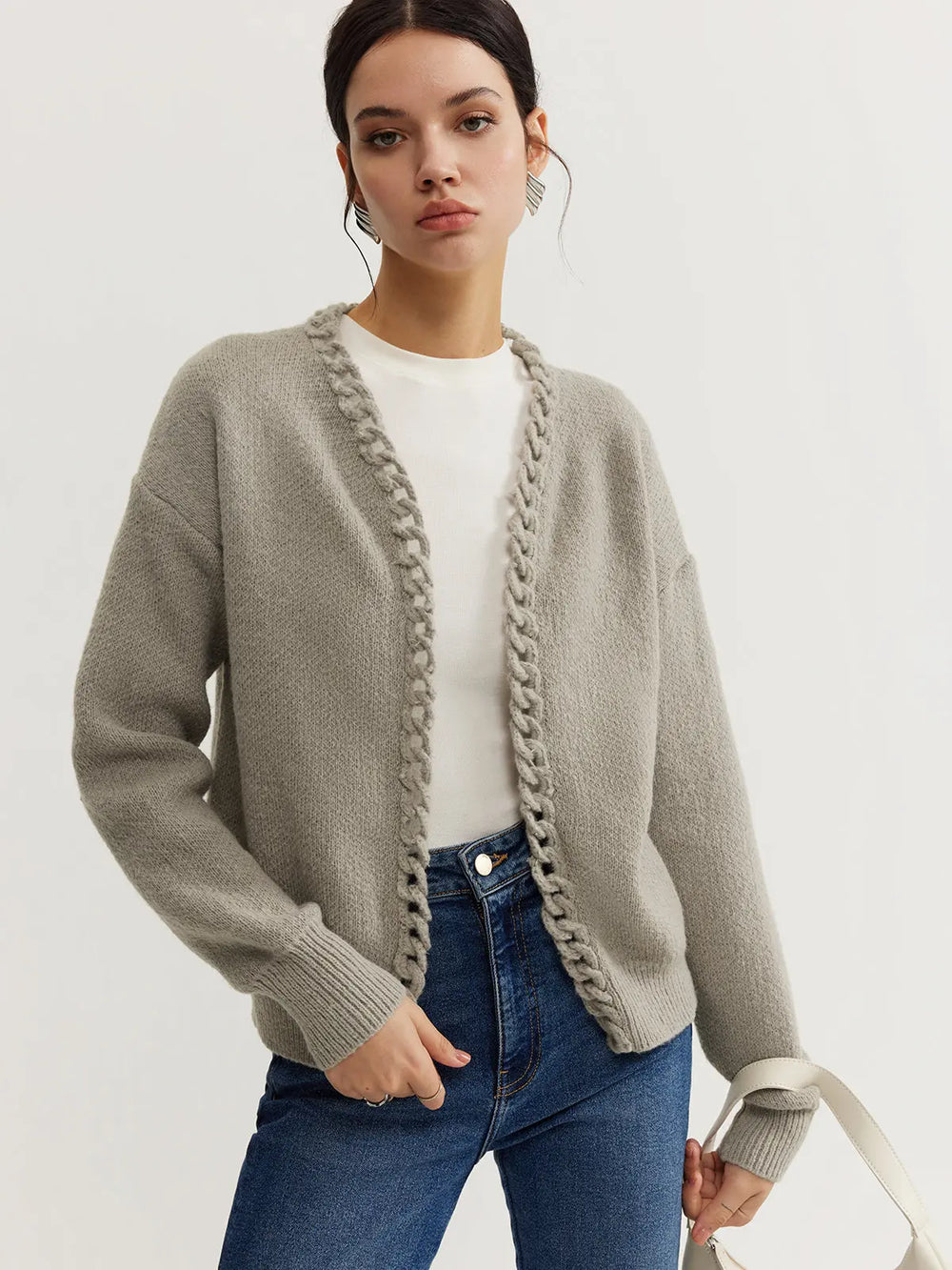 Grob gestrickter Cardigan mit Zopfkante für Frauen Mivona