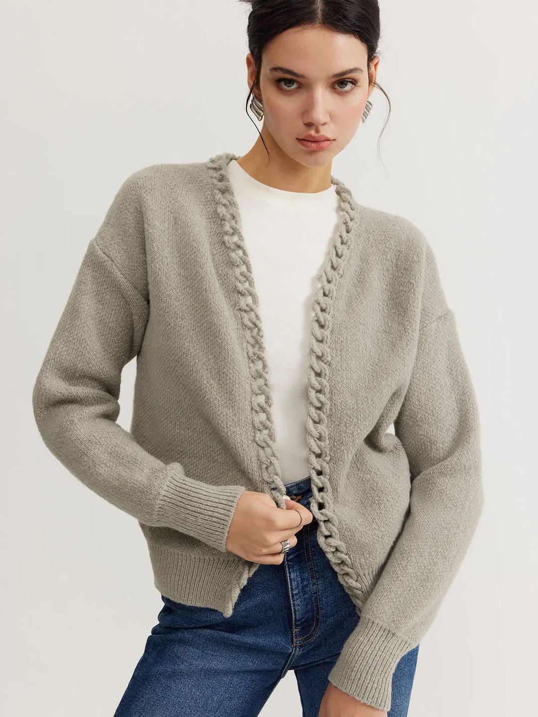 Grob gestrickter Cardigan mit Zopfkante für Frauen Mivona