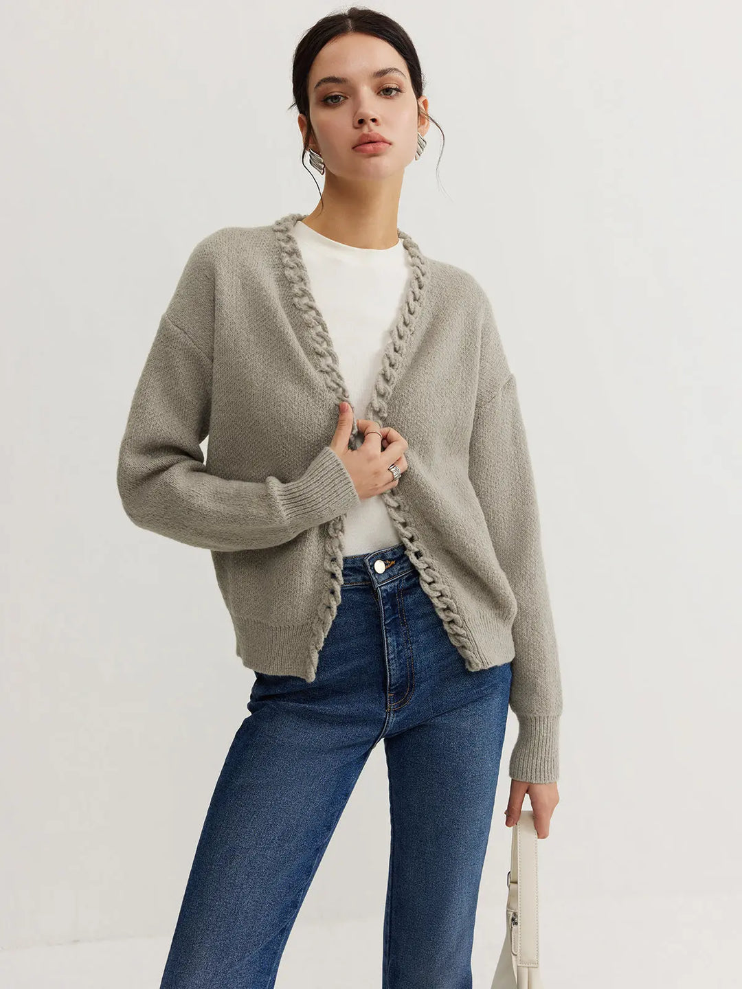 Grob gestrickter Cardigan mit Zopfkante für Frauen Mivona