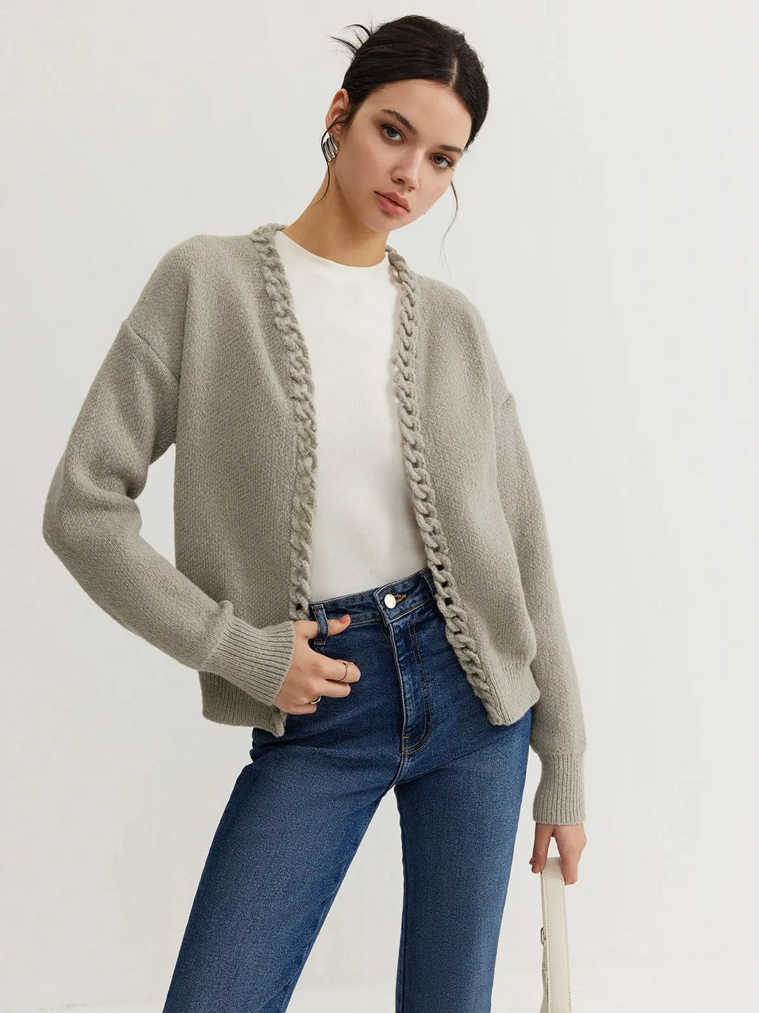 Grob gestrickter Cardigan mit Zopfkante für Frauen Mivona