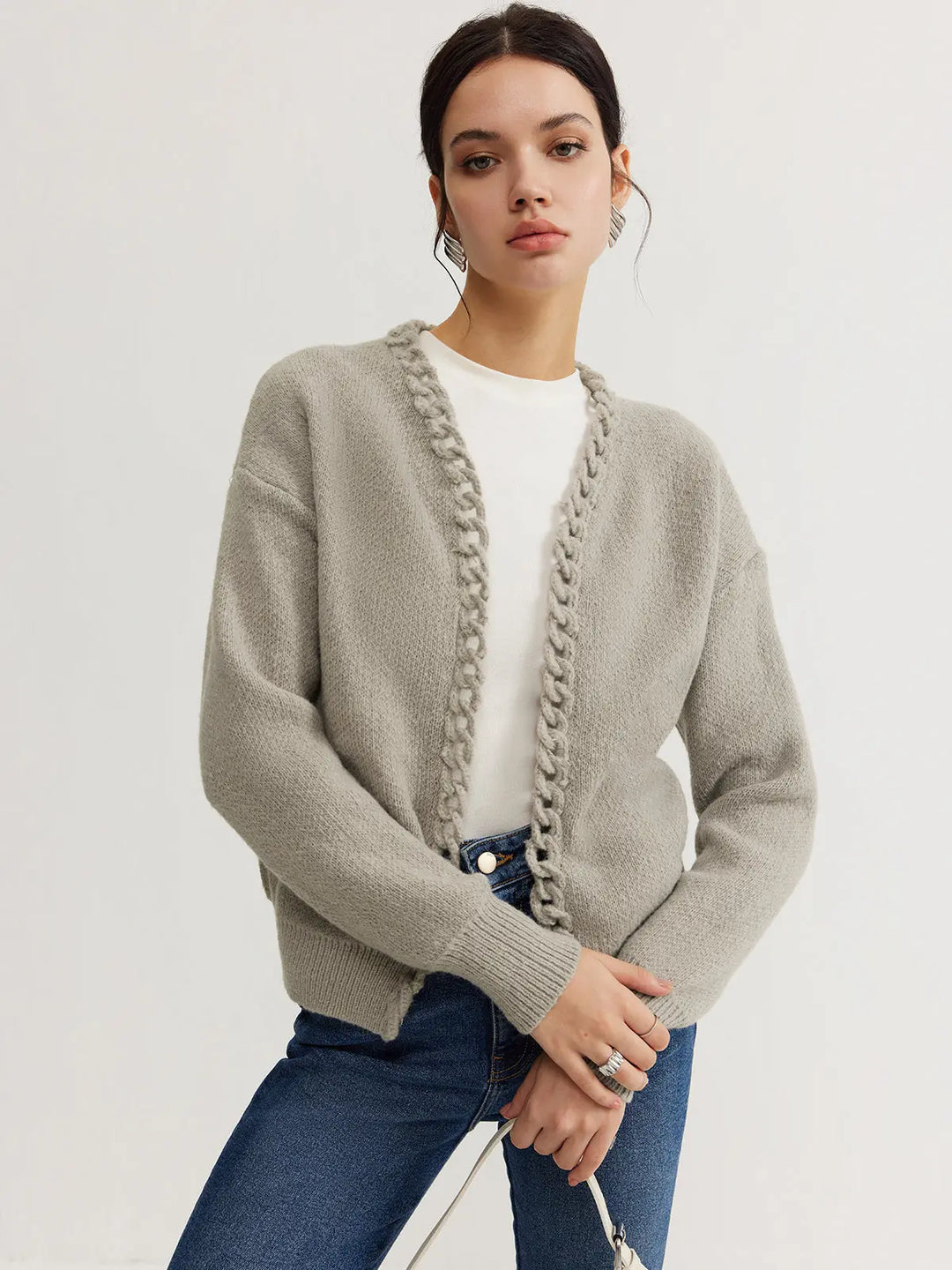 Grob gestrickter Cardigan mit Zopfkante für Frauen Mivona
