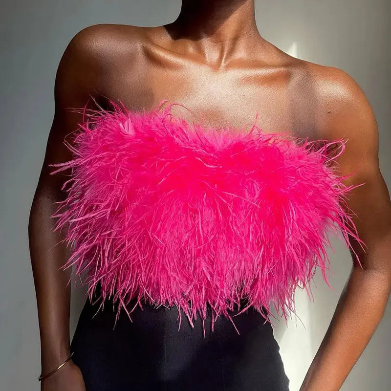Luxuriöses Woll Bandeau Top mit Federschmuck für Damen Mivona