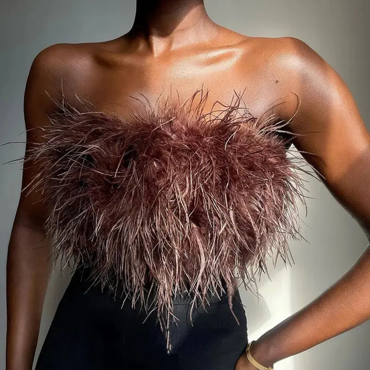 Luxuriöses Woll Bandeau Top mit Federschmuck für Damen Mivona