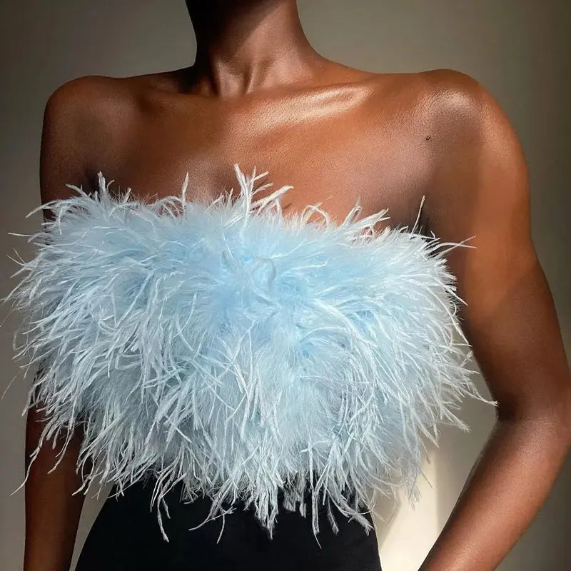 Luxuriöses Woll Bandeau Top mit Federschmuck für Damen Mivona