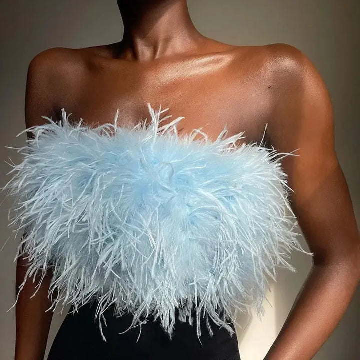 Luxuriöses Woll Bandeau Top mit Federschmuck für Damen Mivona