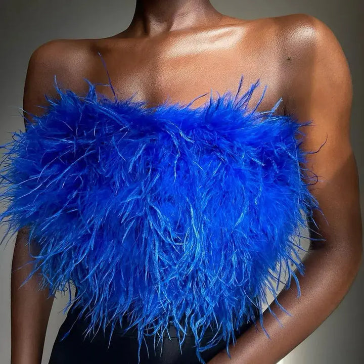 Luxuriöses Woll Bandeau Top mit Federschmuck für Damen Mivona
