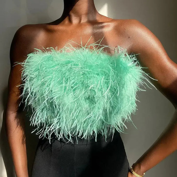 Luxuriöses Woll Bandeau Top mit Federschmuck für Damen Mivona