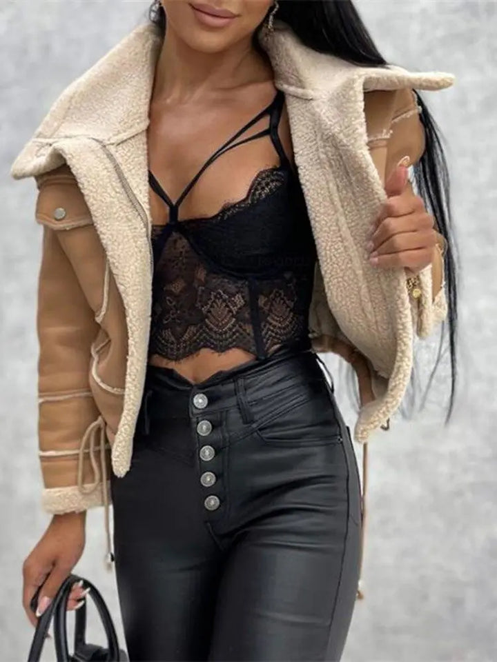 Lederjacke mit Kuscheligem Fleecefutter Für Frauen Mivona