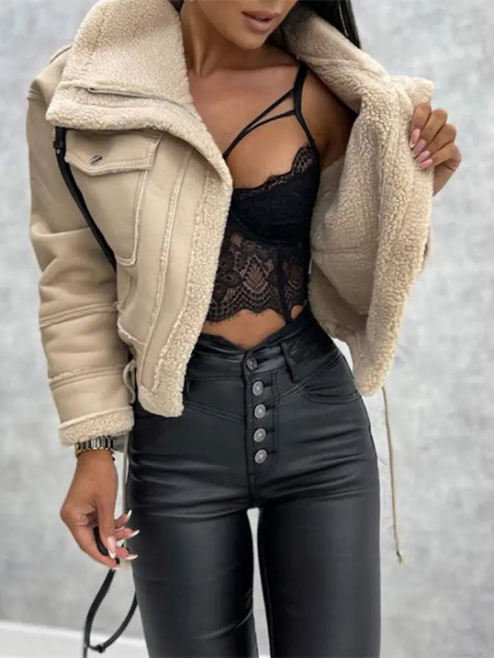 Stilvolle Schicke Lederjacke Mit Fleecefutter Für Herbstwärme Für Frauen Mivona