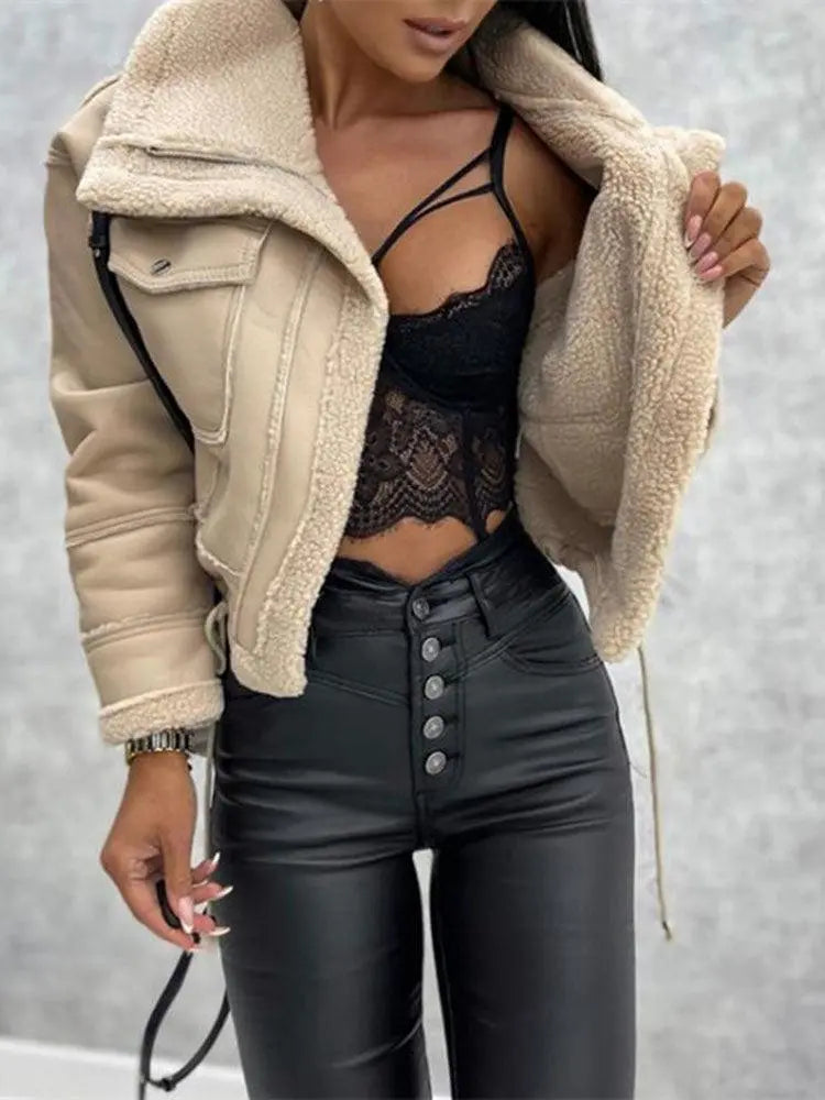 Lederjacke mit Kuscheligem Fleecefutter Für Frauen Mivona